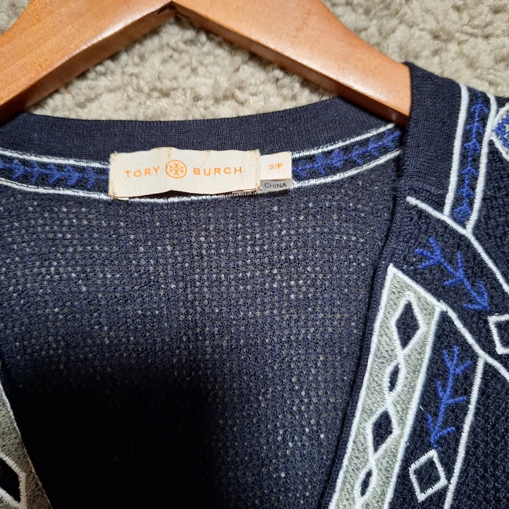 Tory Burch Navy Blue White Embroidery Top Sweater Vest Size SP